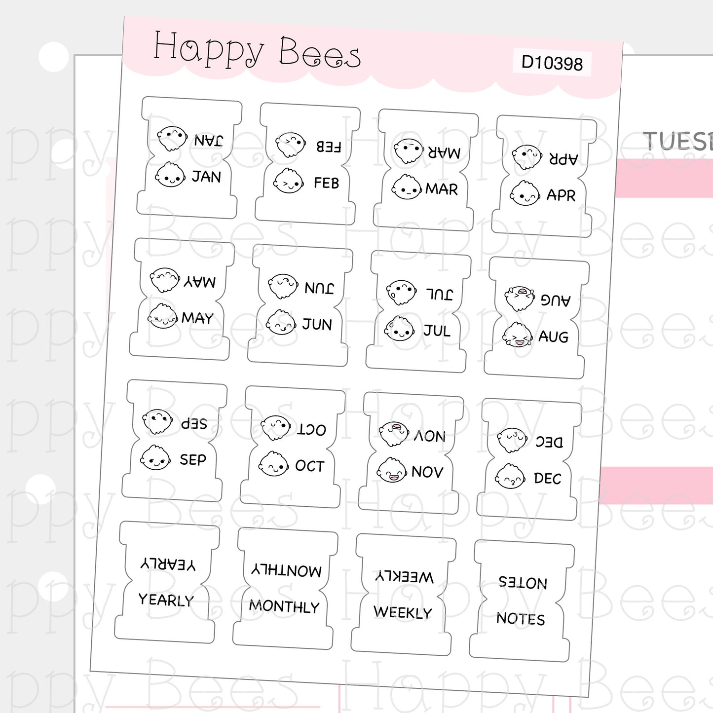 Mini Monthly Tabs Vol. 2 - Cute Functional Doodles Planner Stickers D10398