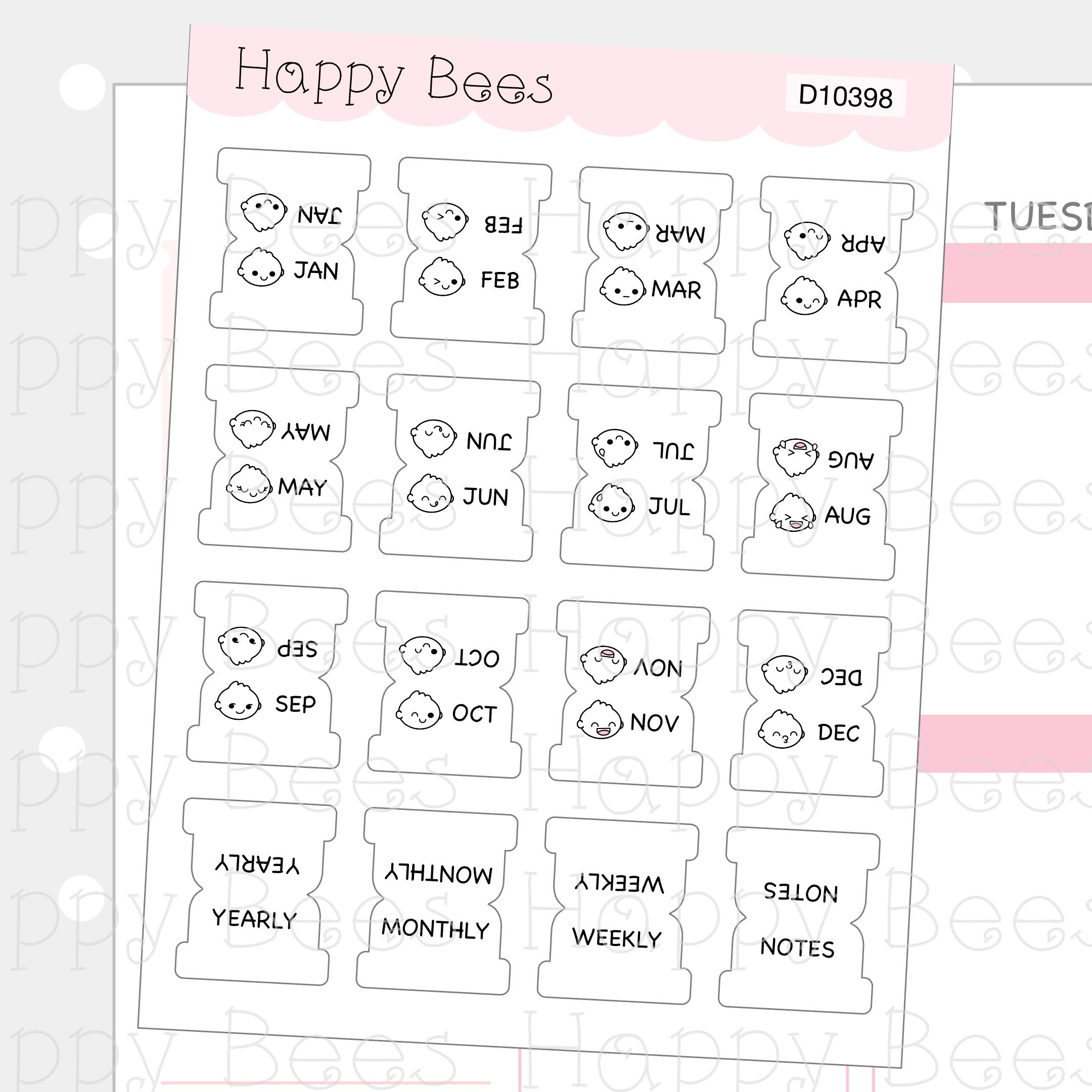 Mini Monthly Tabs Vol. 2 - Cute Functional Doodles Planner Stickers D10398