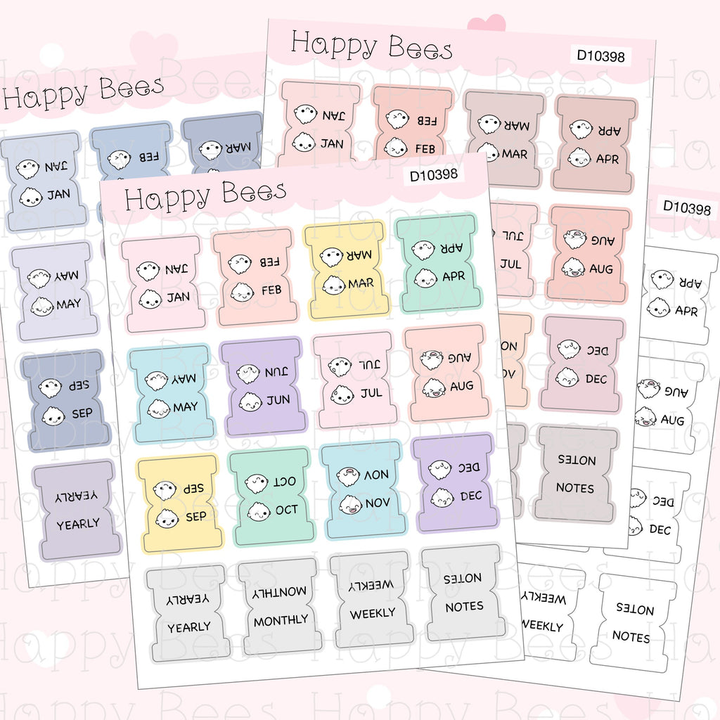 Mini Monthly Tabs Vol. 2 - Cute Functional Doodles Planner Stickers D10398