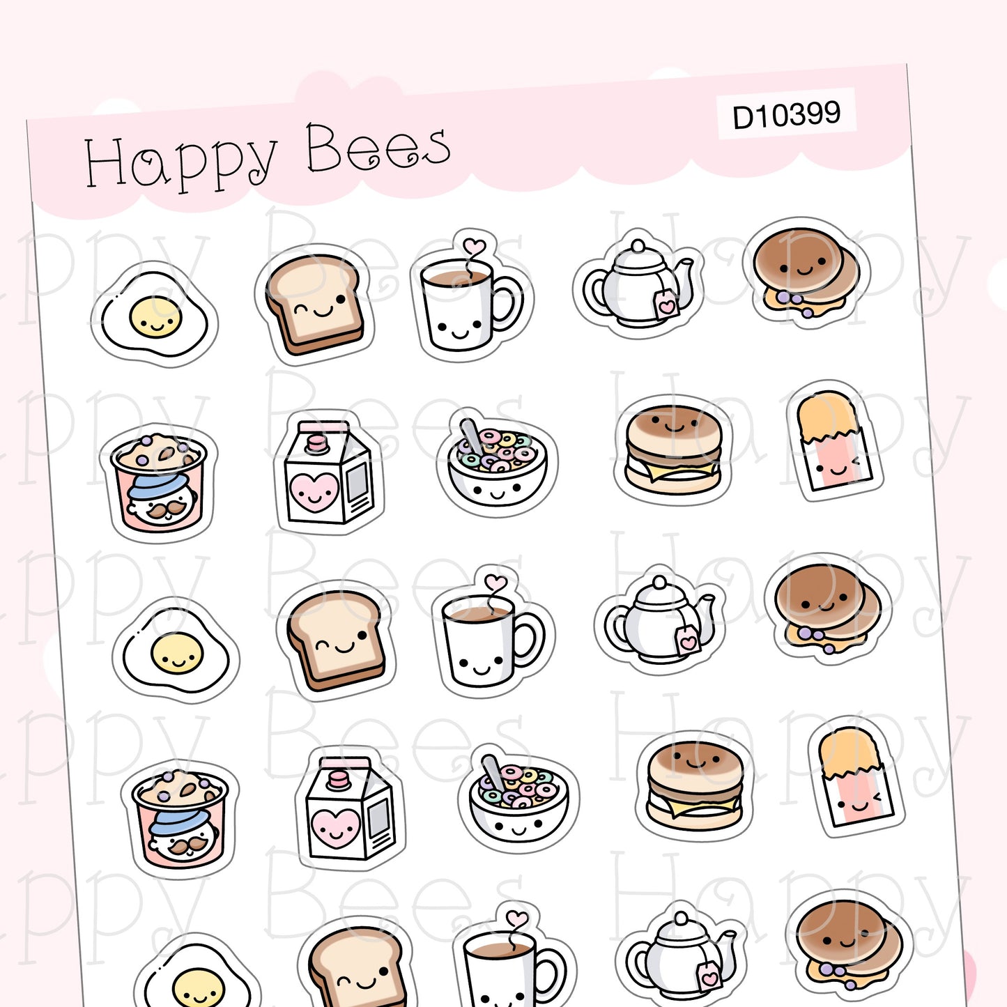 Mini Breakfast Doodles - Cute Food Drinks Planner Stickers D10399