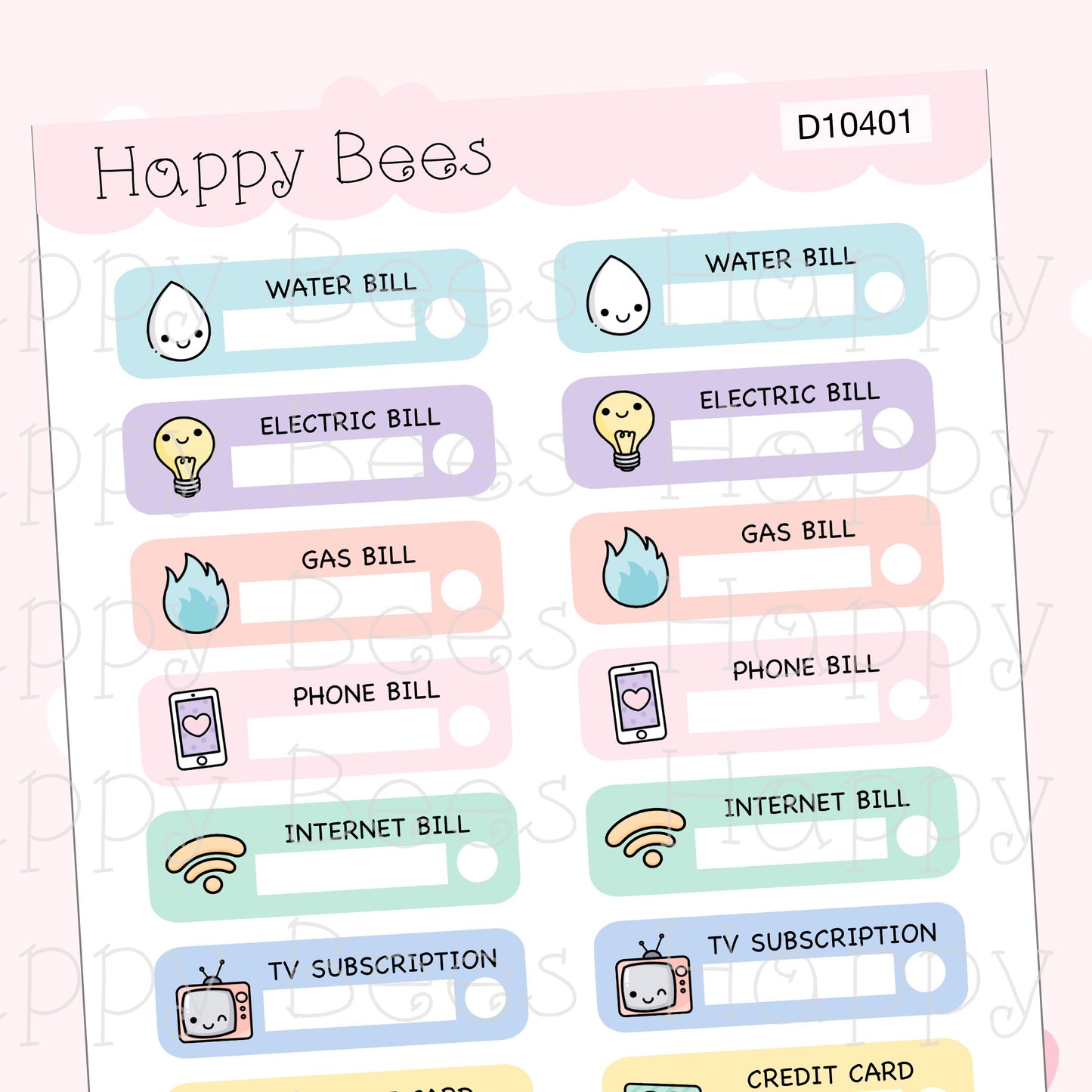 Bills Tracker Boxes - Cute Hobonichi Cousin Finance Doodles Planner Stickers D10401
