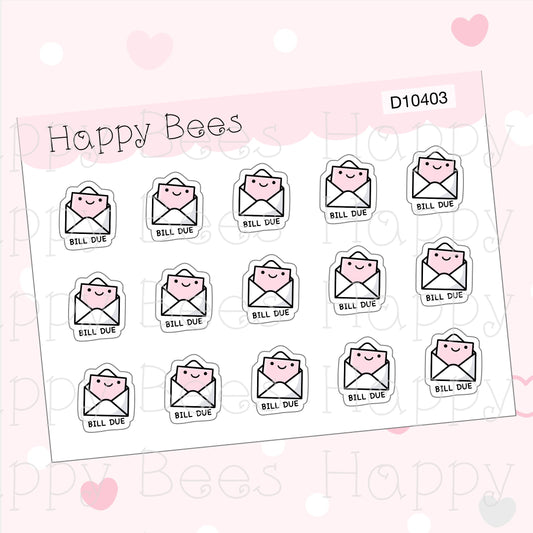 Mini Bill Due Doodles - Cute Finance Planner Stickers D10403