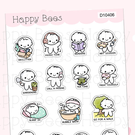 Self Care Bucket List Vol. 2 - Cute Doodles Mental Health Planner Stickers D10406