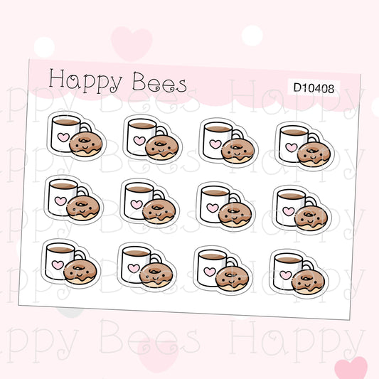 Coffee Mug & Doughnut Doodles - Cute Food Planner Stickers D10408