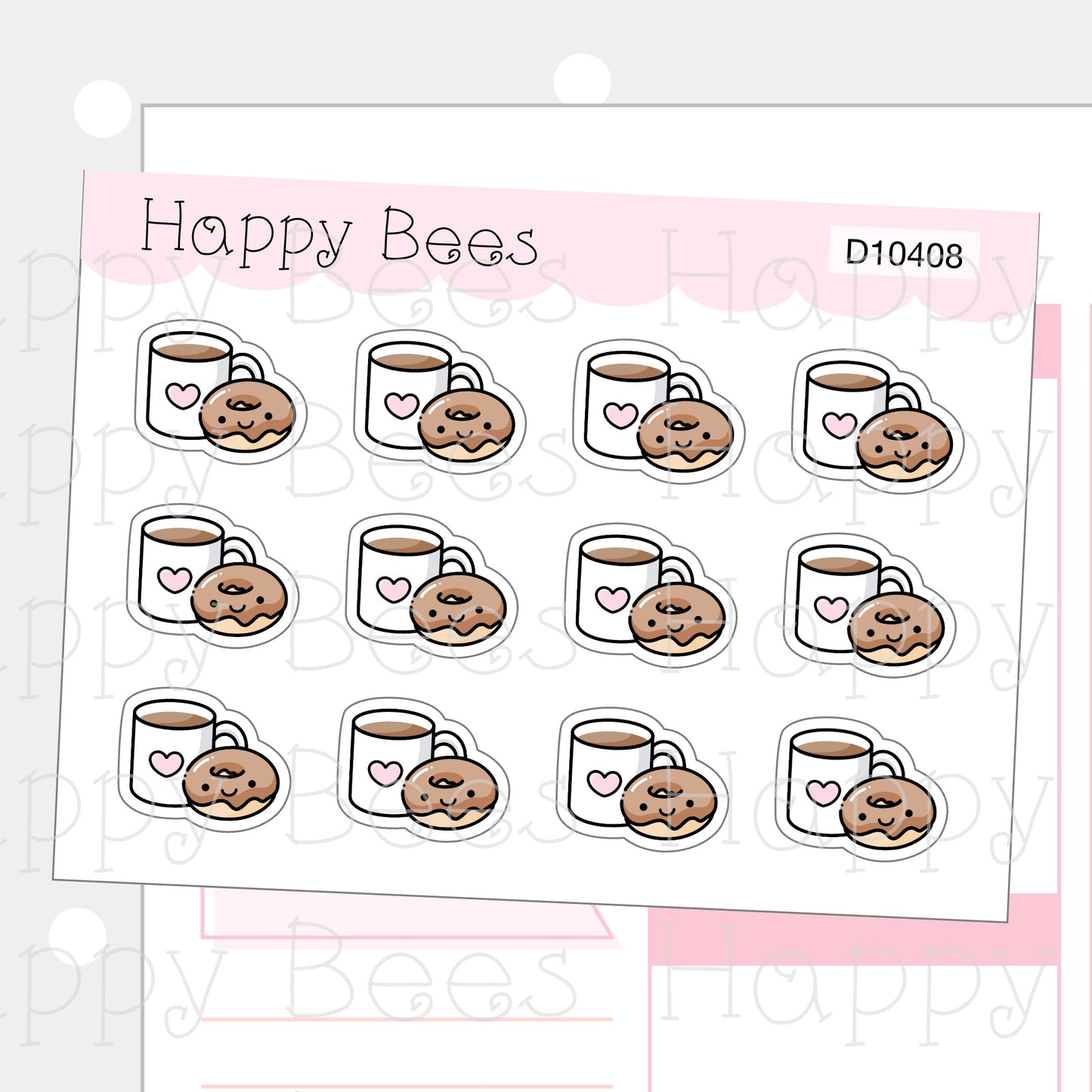 Coffee Mug & Doughnut Doodles - Cute Food Planner Stickers D10408