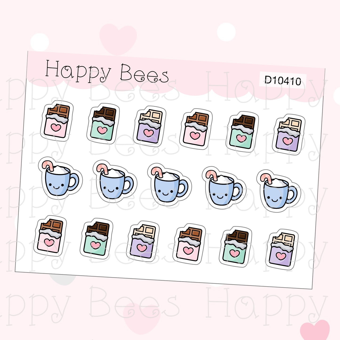Mini Hot Chocolate & Chocolate Bar Doodles - Cute Food Drink Planner Stickers D10410