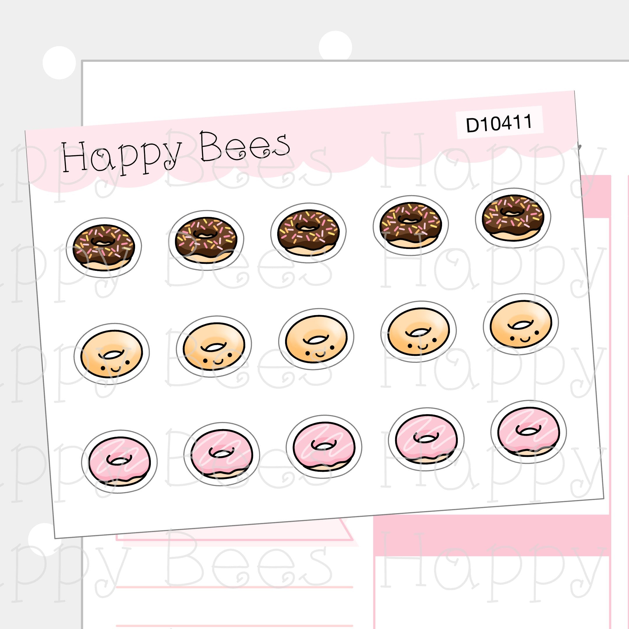 Mini Doughnut Doodles - Cute Food Dessert Planner Stickers D10411