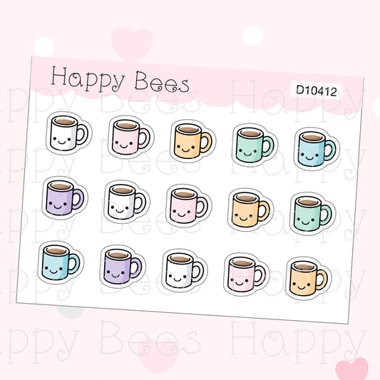 Mini Coffee Mug Doodles - Cute Drinks Planner Stickers D10412