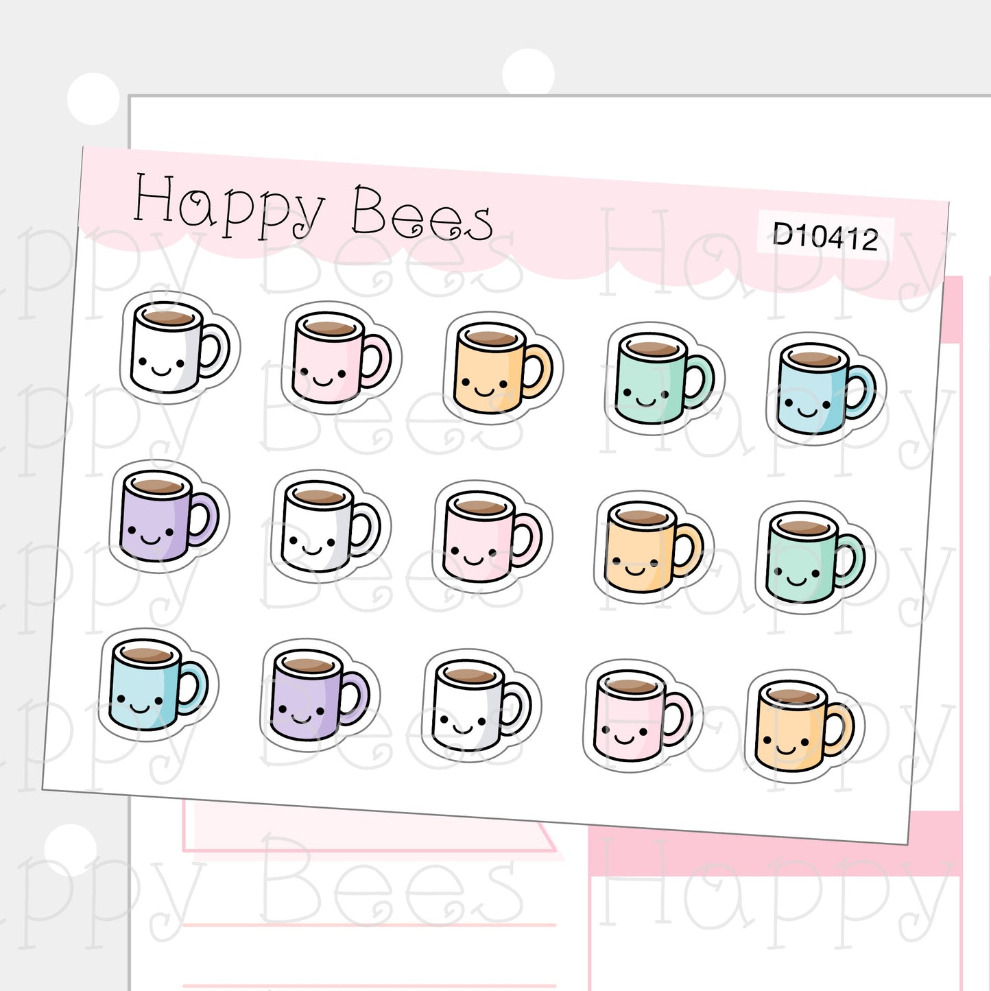 Mini Coffee Mug Doodles - Cute Drinks Planner Stickers D10412