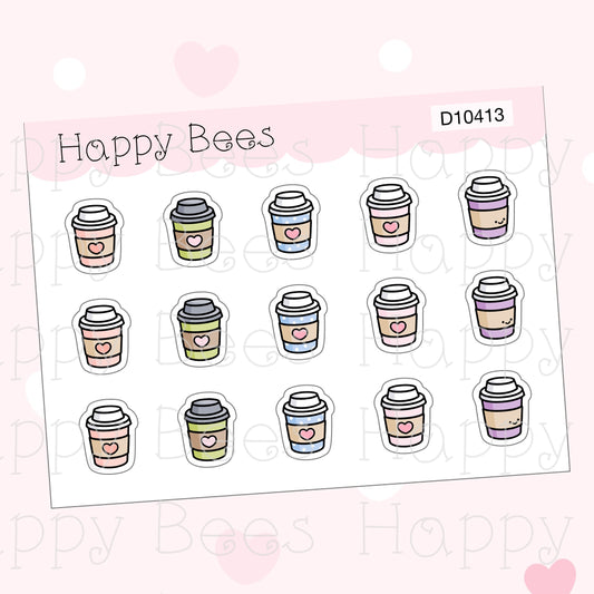 Mini Coffee Paper Cups Doodles - Cute Drinks Planner Stickers D10413