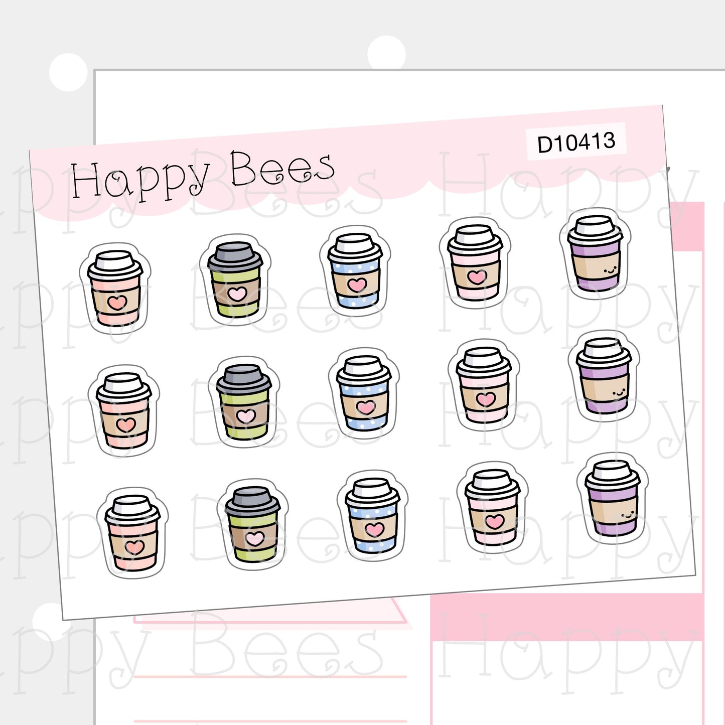 Mini Coffee Paper Cups Doodles - Cute Drinks Planner Stickers D10413