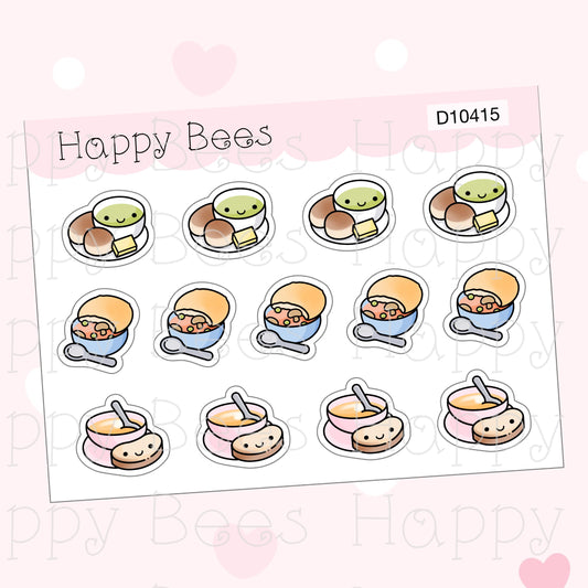 Soup Doodles - Cute Food Bread Cozy Planner Stickers D10415