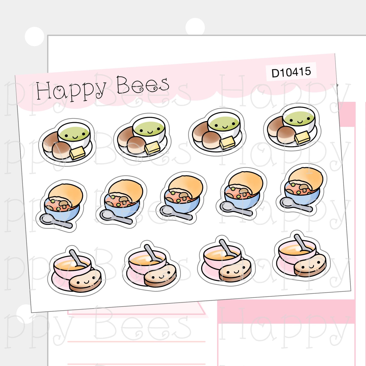 Soup Doodles - Cute Food Bread Cozy Planner Stickers D10415