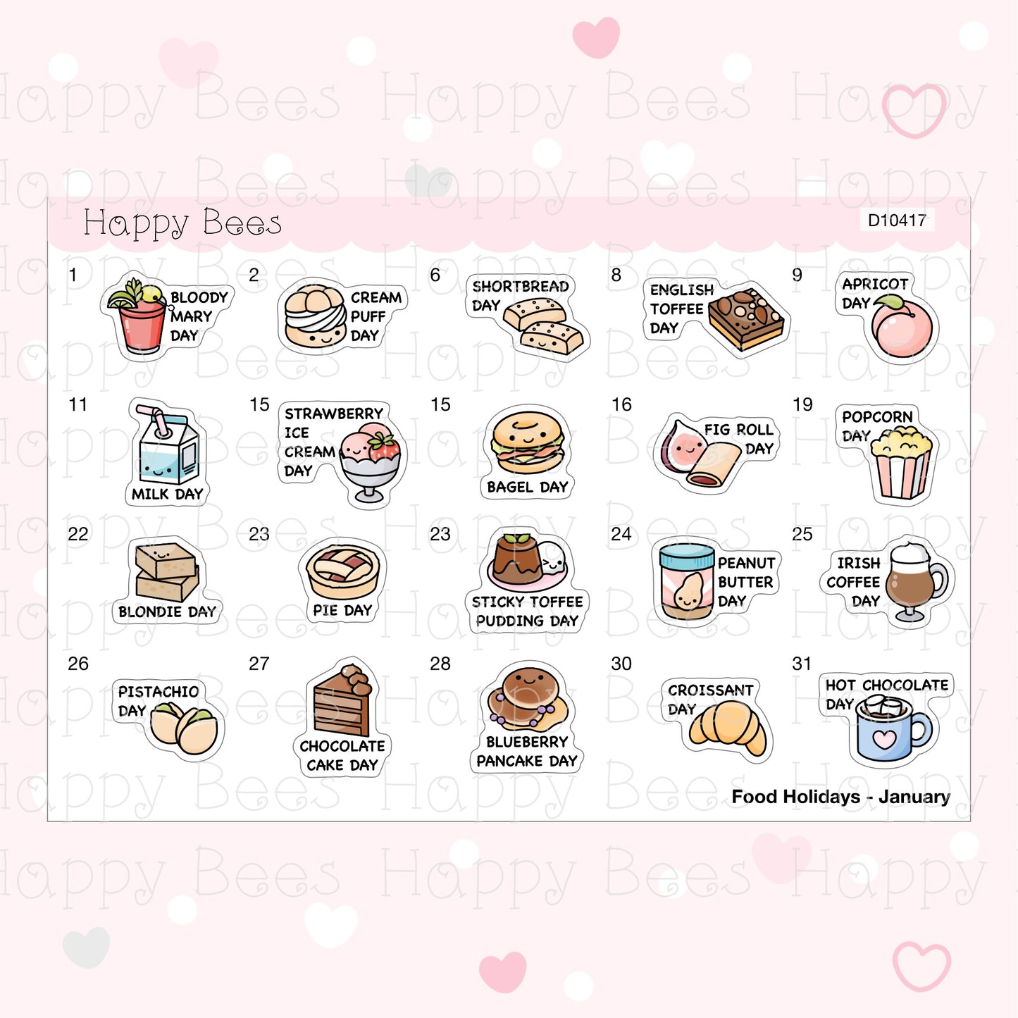 Food Holiday Doodles / January to June 2023 - Cute Festival Planner Stickers