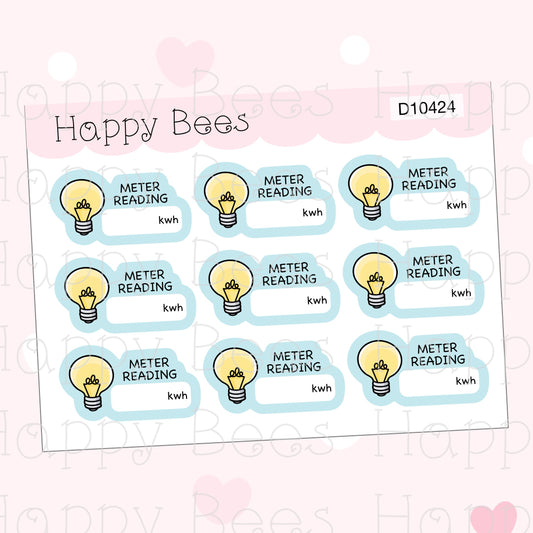 Meter Reading Doodles - Cute Electric Bills Write In Reminders Planner Stickers D10424