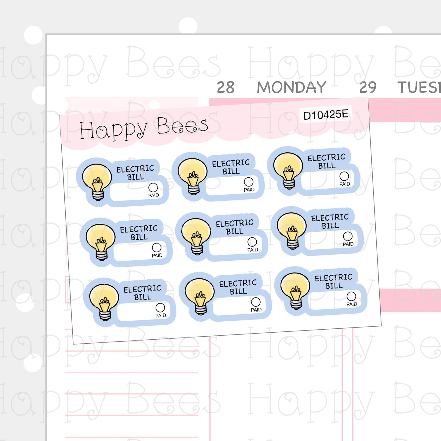 Utility Bills Doodles - Cute Electric Gas Water Write In Reminders Planner Stickers D10425