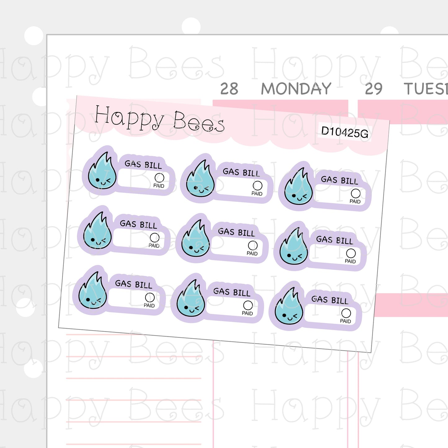 Utility Bills Doodles - Cute Electric Gas Water Write In Reminders Planner Stickers D10425