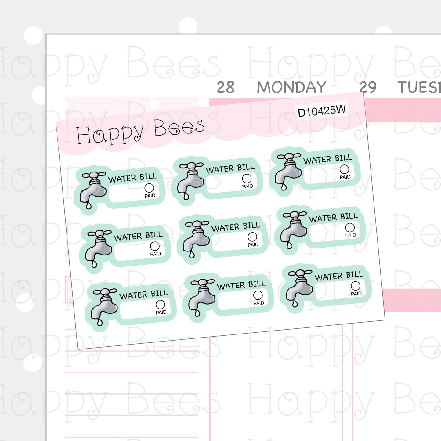 Utility Bills Doodles - Cute Electric Gas Water Write In Reminders Planner Stickers D10425