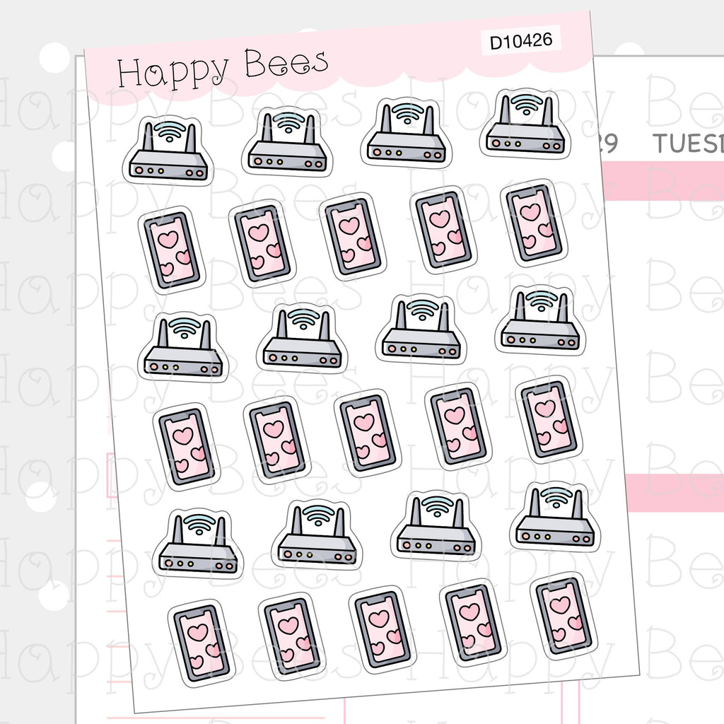 Internet & Mobile Phone Doodles - Cute Finance Bills Planner Stickers D10426