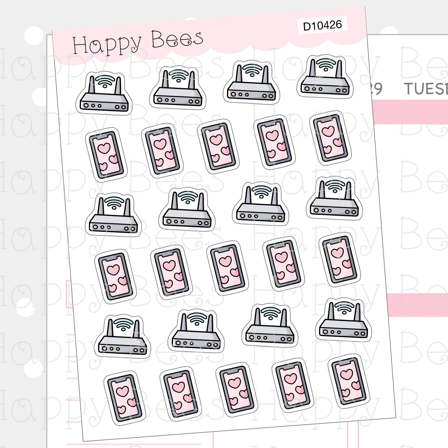 Internet & Mobile Phone Doodles - Cute Finance Bills Planner Stickers D10426