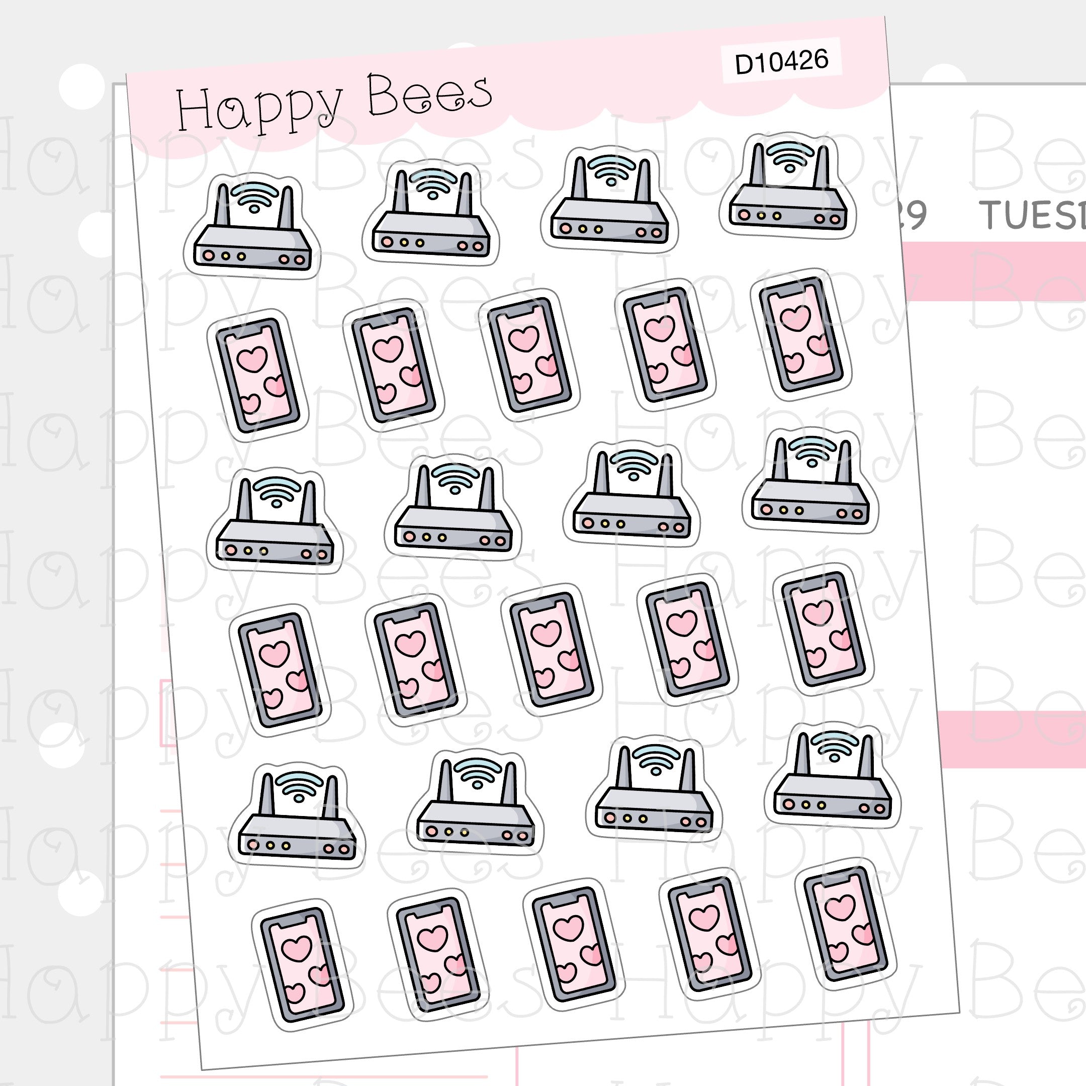 Internet & Mobile Phone Doodles - Cute Finance Bills Planner Stickers D10426
