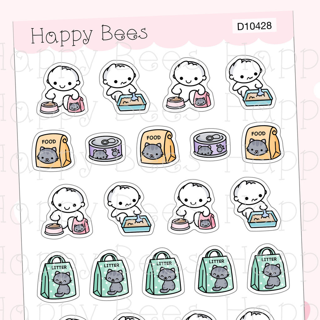 Cat Care Doodles - Cute Pet Food Litter Planner Stickers D10428