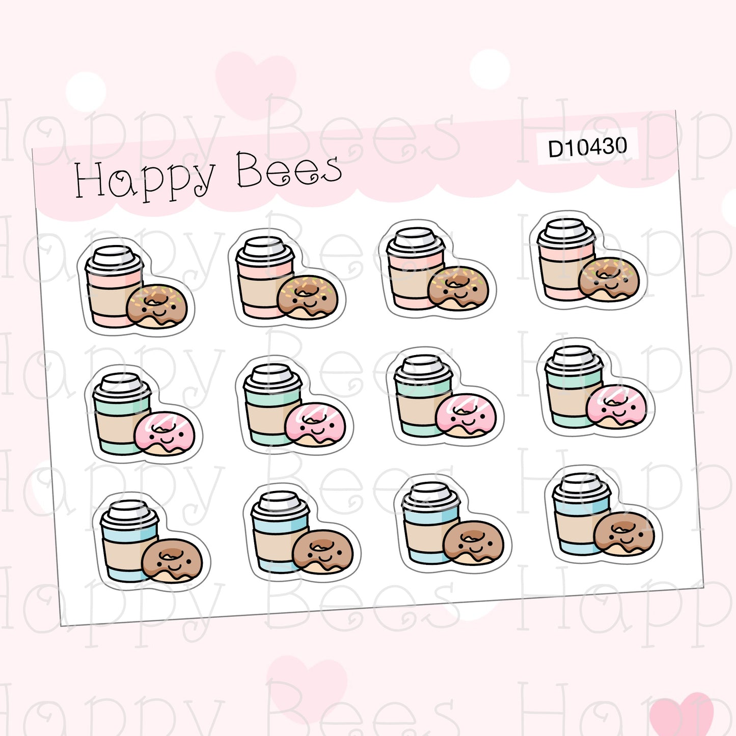 Coffee Paper Cup & Doughnut Doodles - Cute Food Planner Stickers D10430