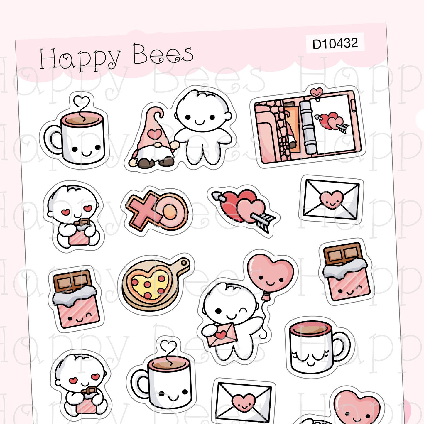 Valentine's Day Deco Sheet - Cute Doodles Journal Planner Stickers D10432