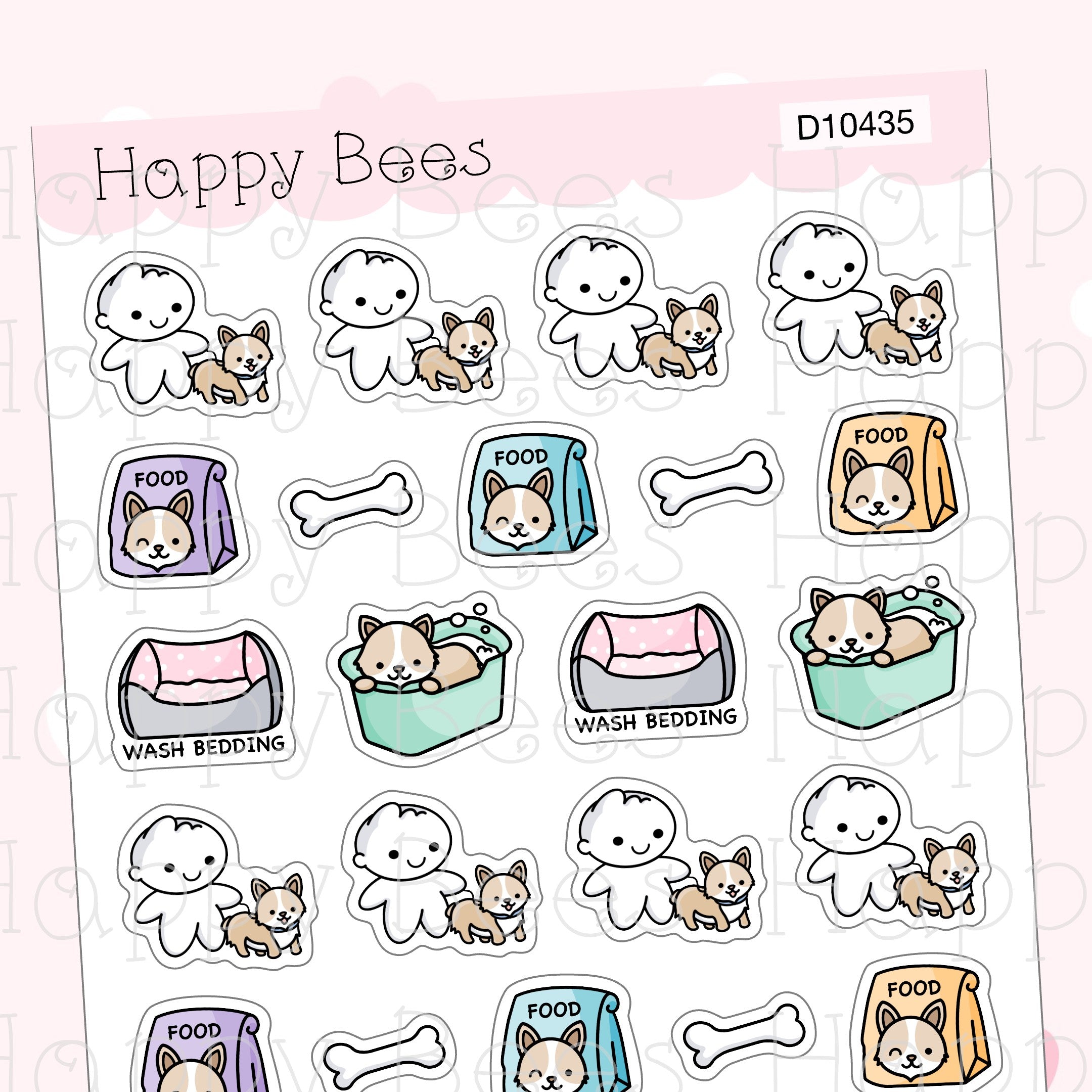 Dog Care Doodles - Cute Pet Food Dog Walk Bath Planner Stickers D10435