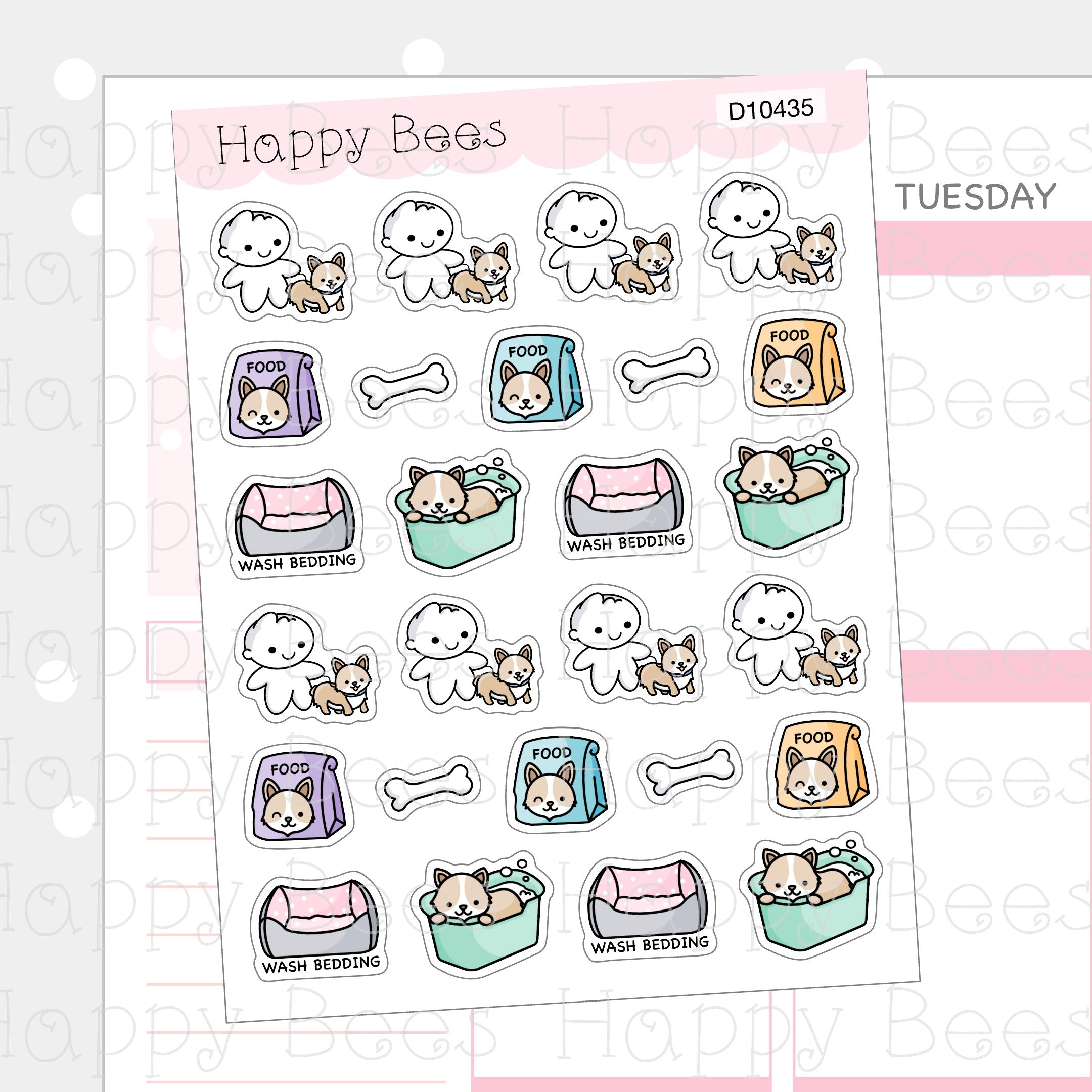 Dog Care Doodles - Cute Pet Food Dog Walk Bath Planner Stickers D10435