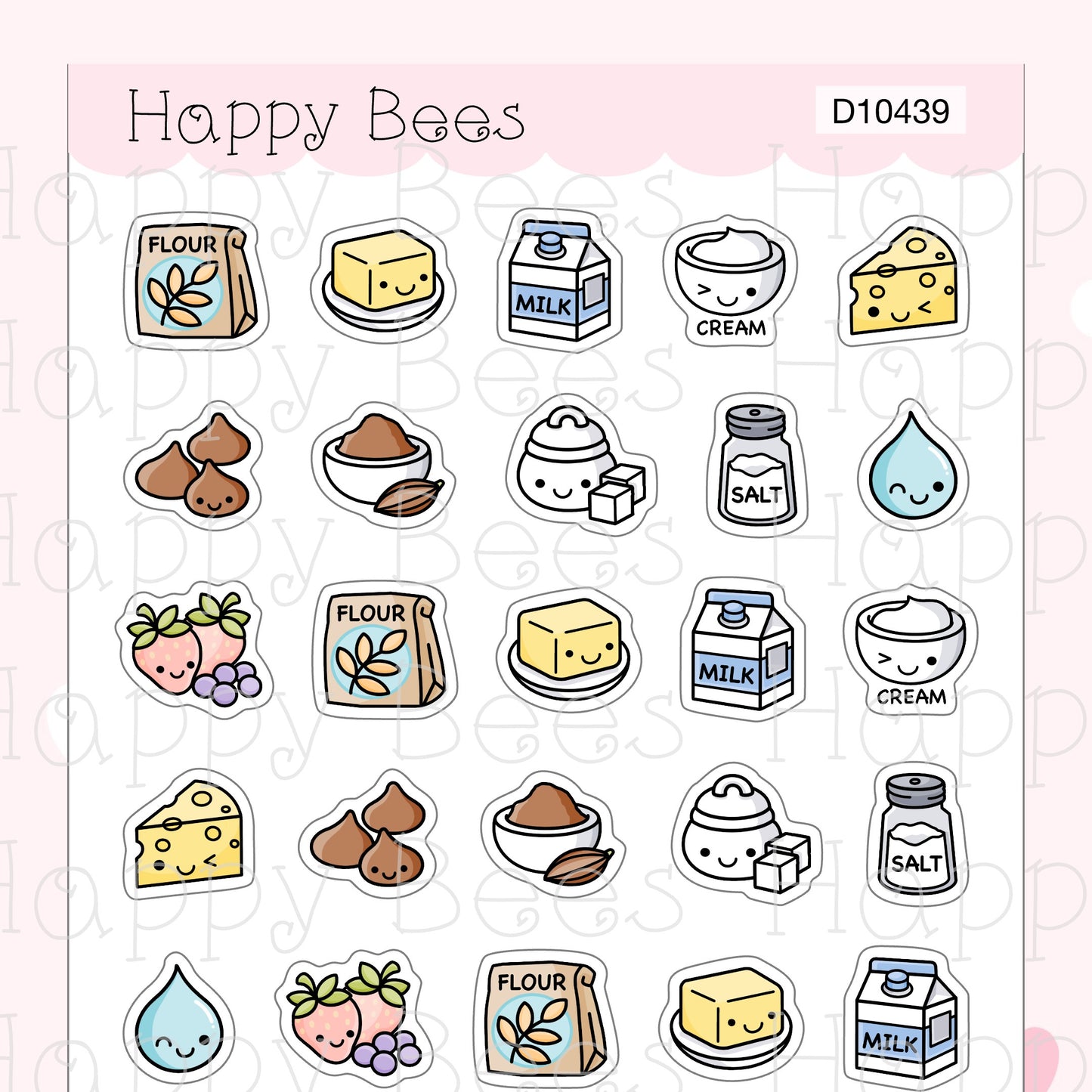 Baking Ingredients Doodles - Cute Food Planner Stickers D10439