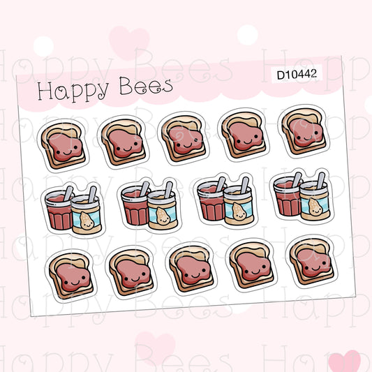 Peanut Butter & Jelly Toast Doodles - Cute Food Planner Stickers D10442