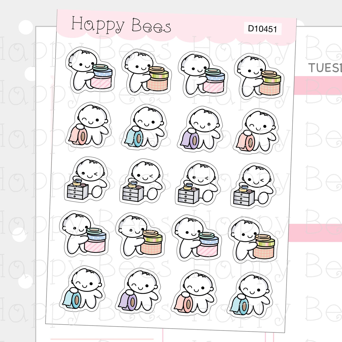 Washi Tape Doodles - Cute Planning Planner Stickers D10451