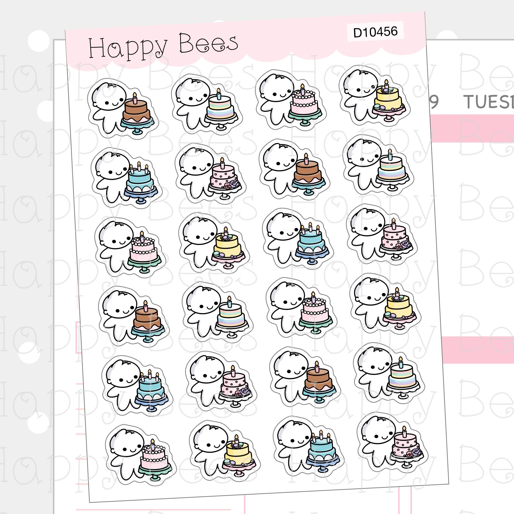 Birthday Cake Doodles  - Cute Celebration Food Planner Stickers D10456