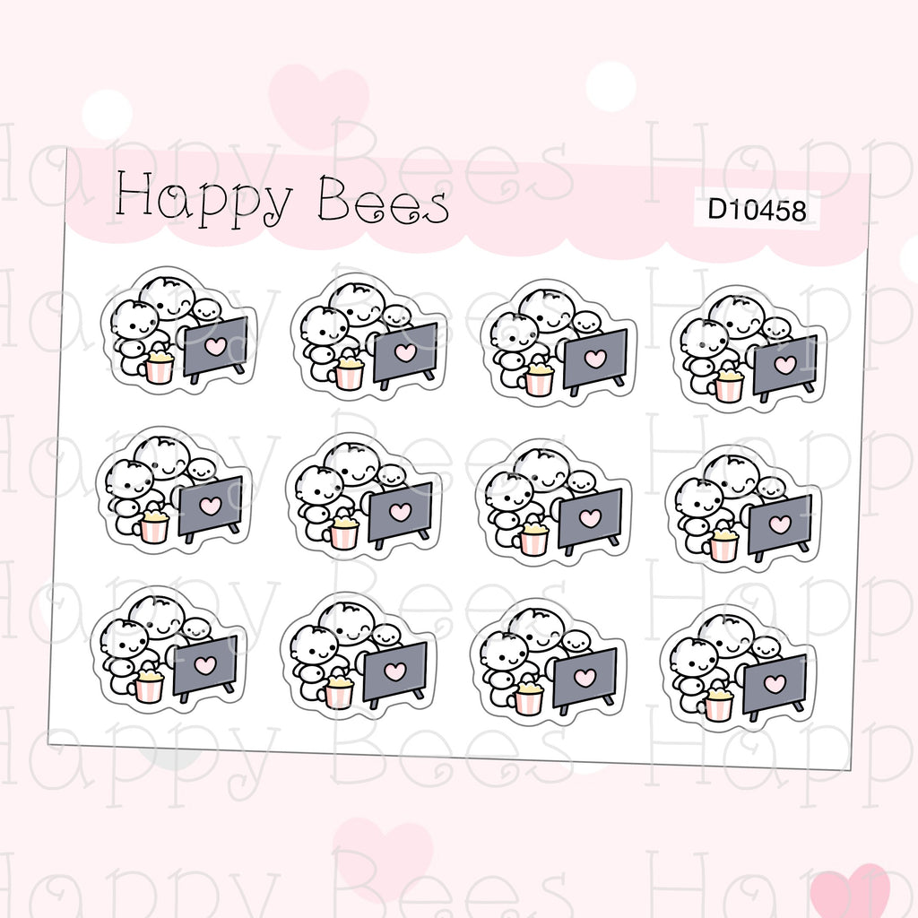 Family Binge Watch Doodles - Cute Tv Television Movie Planner Stickers D10458
