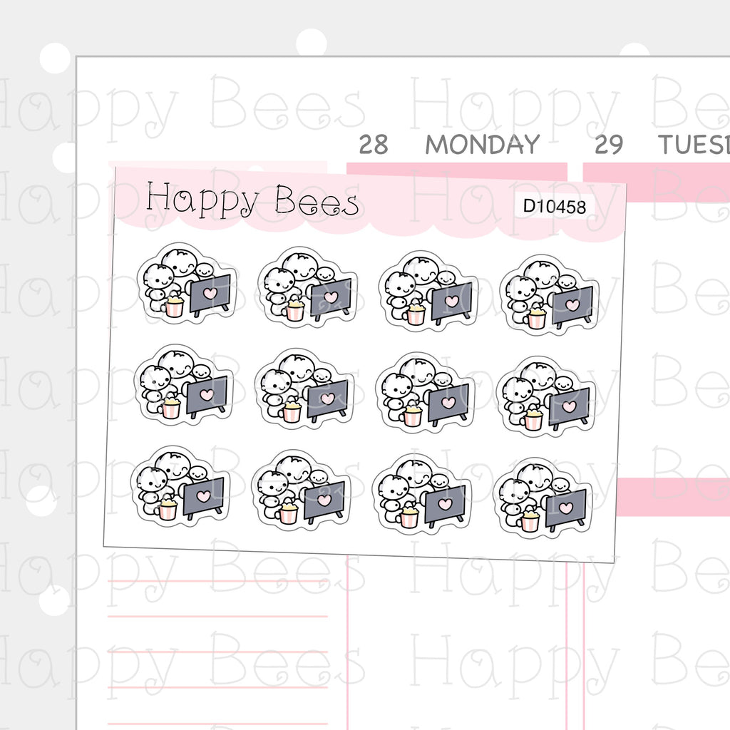 Family Binge Watch Doodles - Cute Tv Television Movie Planner Stickers D10458