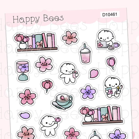 Cherry Blossom Deco Sheet - Cute Doodles Journal Planner Stickers D10461
