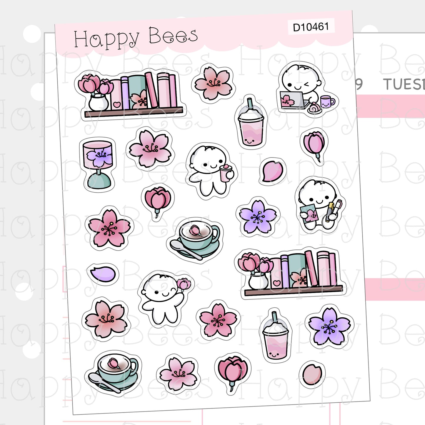 Cherry Blossom Deco Sheet - Cute Doodles Journal Planner Stickers D10461