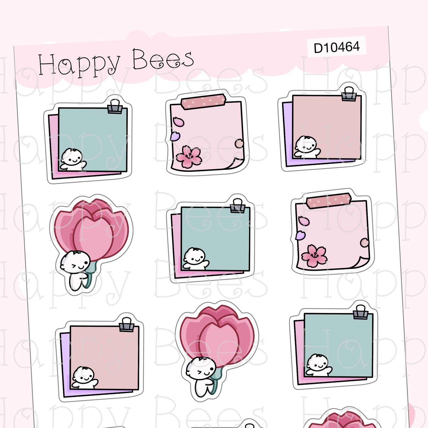 Cherry Blossom Sticky Notes - Cute Doodles Journal Planner Stickers D10464