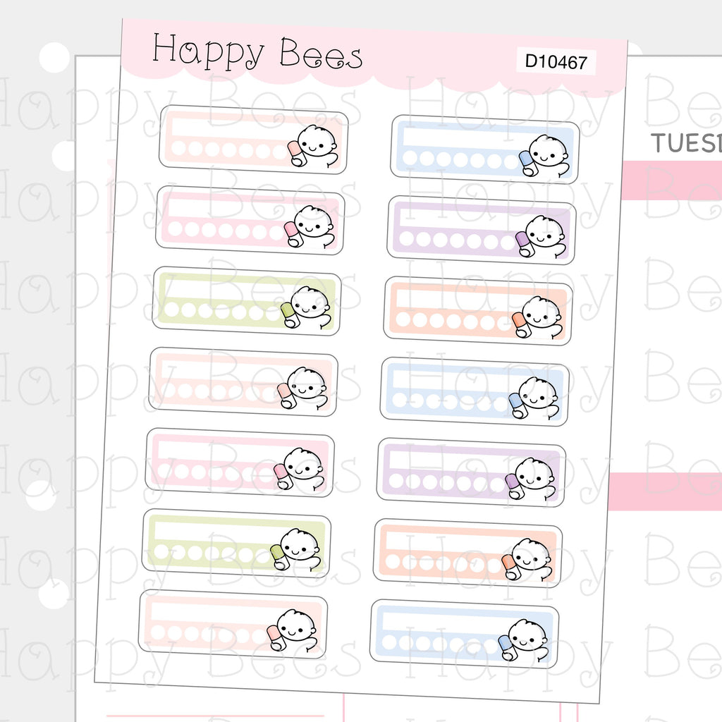 Medicine Weekly Tracker - Cute Medication Sick Planner Stickers D10467