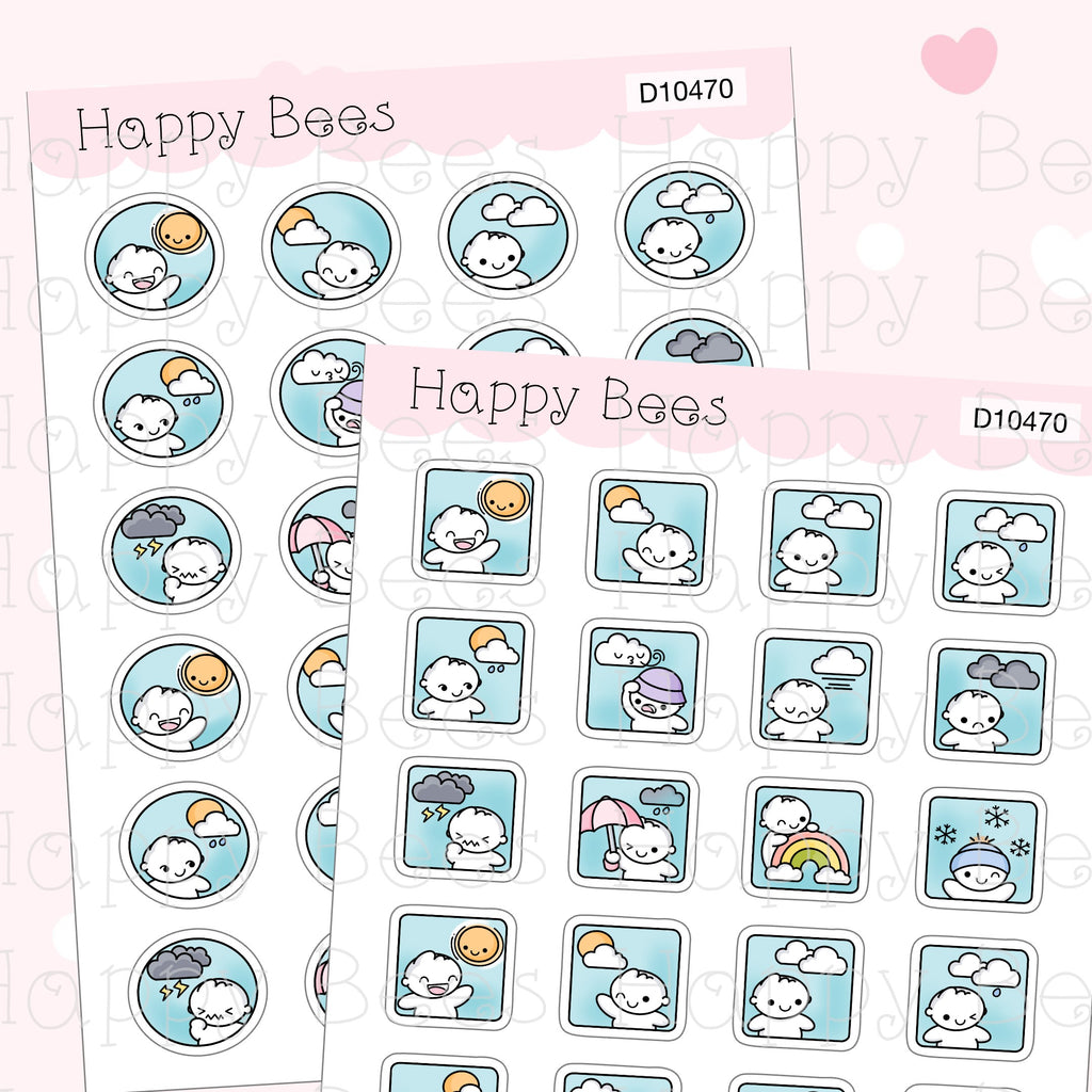 Weather Icons - Cute Doodles Functional Planner Stickers D10470