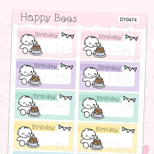 Birthday Boxes - Cute Doodles Vertical Planner Stickers D10474