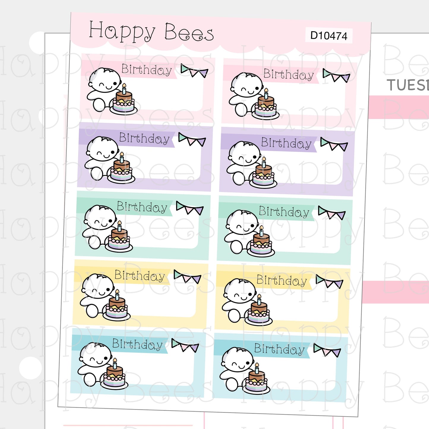 Birthday Boxes - Cute Doodles Vertical Planner Stickers D10474