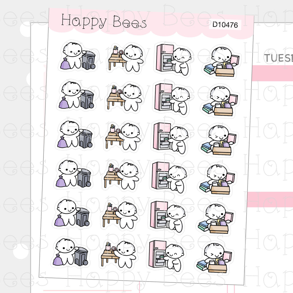 Decluttering Doodles - Cute Chores Cleaning Planner Stickers D10476
