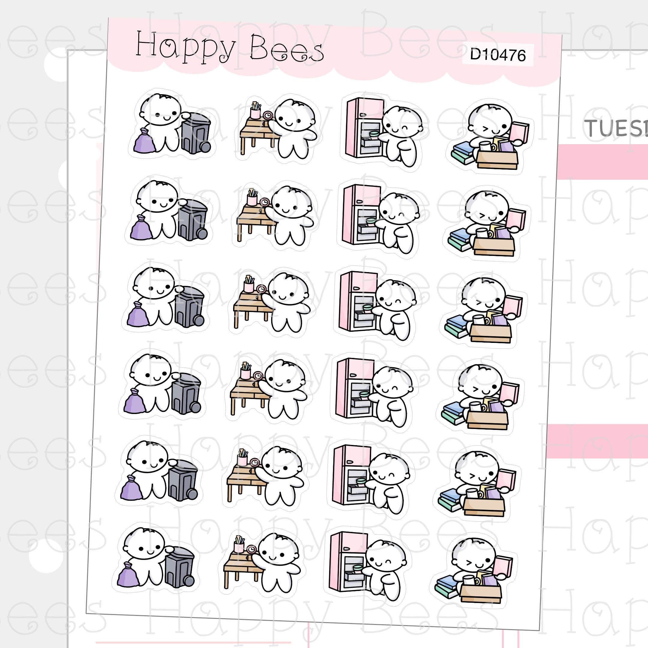 Decluttering Doodles - Cute Chores Cleaning Planner Stickers D10476