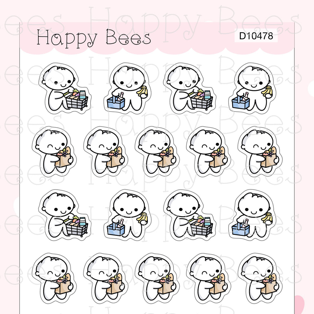 Grocery Shopping Doodles - Cute Chores Household Planner Stickers D10478