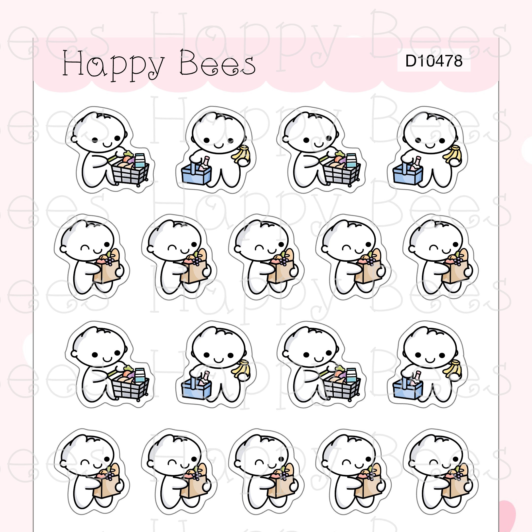 Grocery Shopping Doodles - Cute Chores Household Planner Stickers D10478