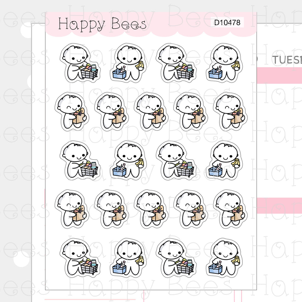 Grocery Shopping Doodles - Cute Chores Household Planner Stickers D10478