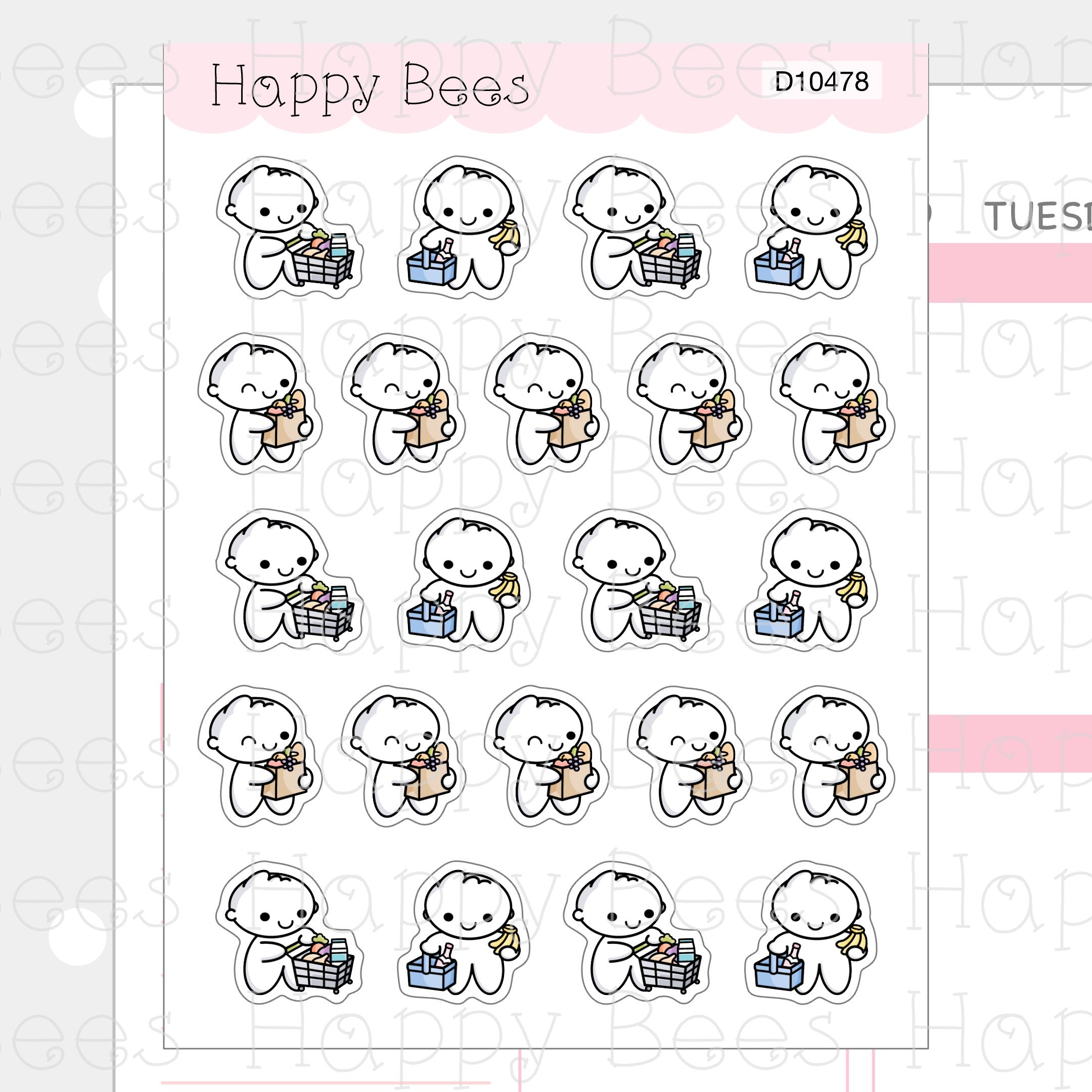 Grocery Shopping Doodles - Cute Chores Household Planner Stickers D10478