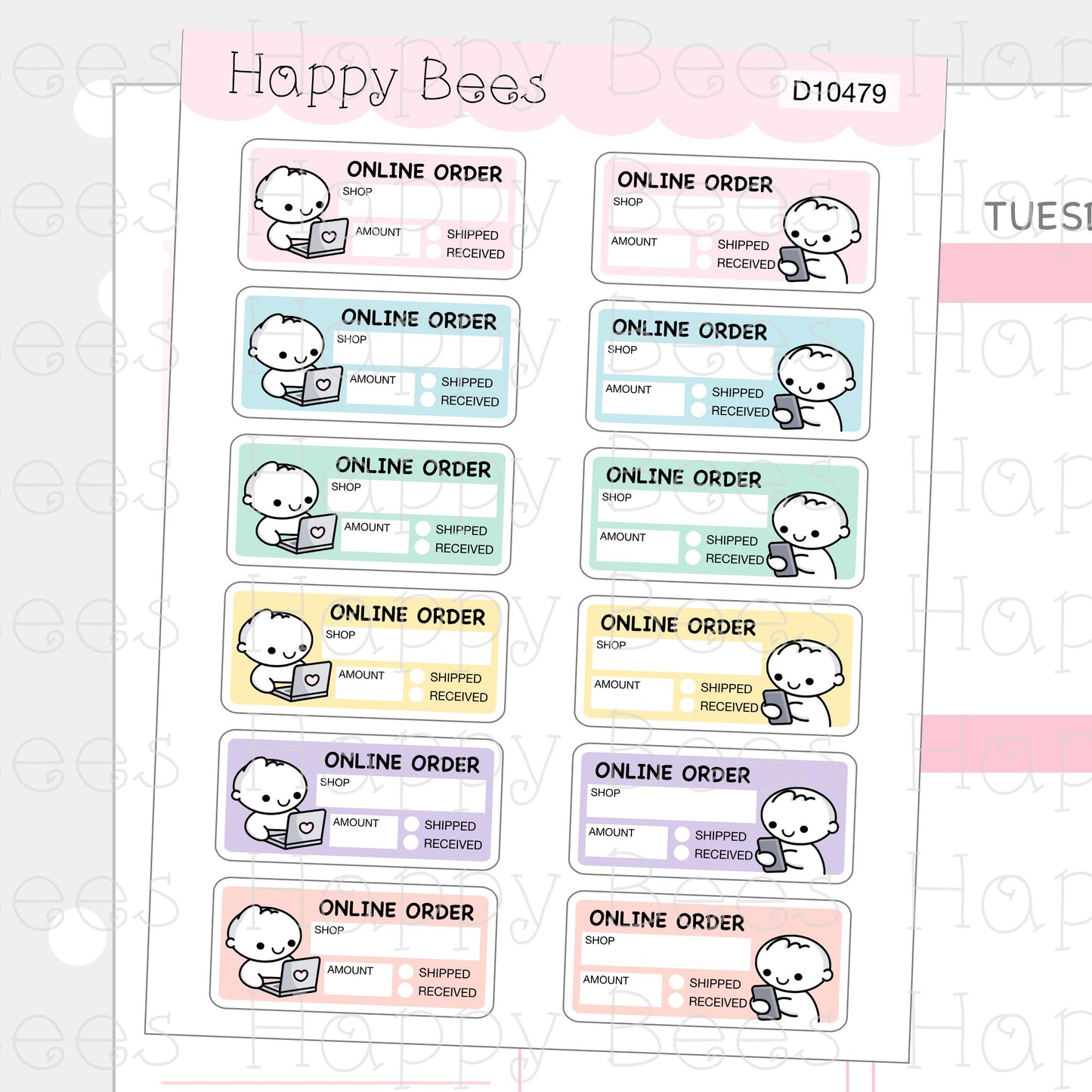 Online Order Boxes - Cute Doodles Hobonichi Cousin Chores Planner Stickers D10479